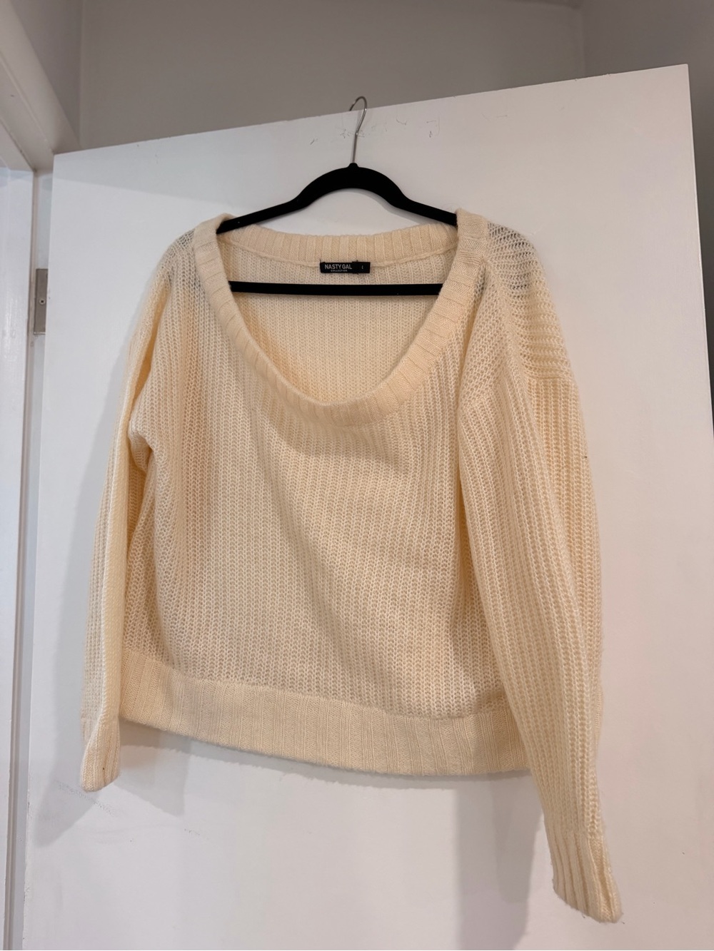 Nasty Gal Cream Scoop Neck Knit Sweater